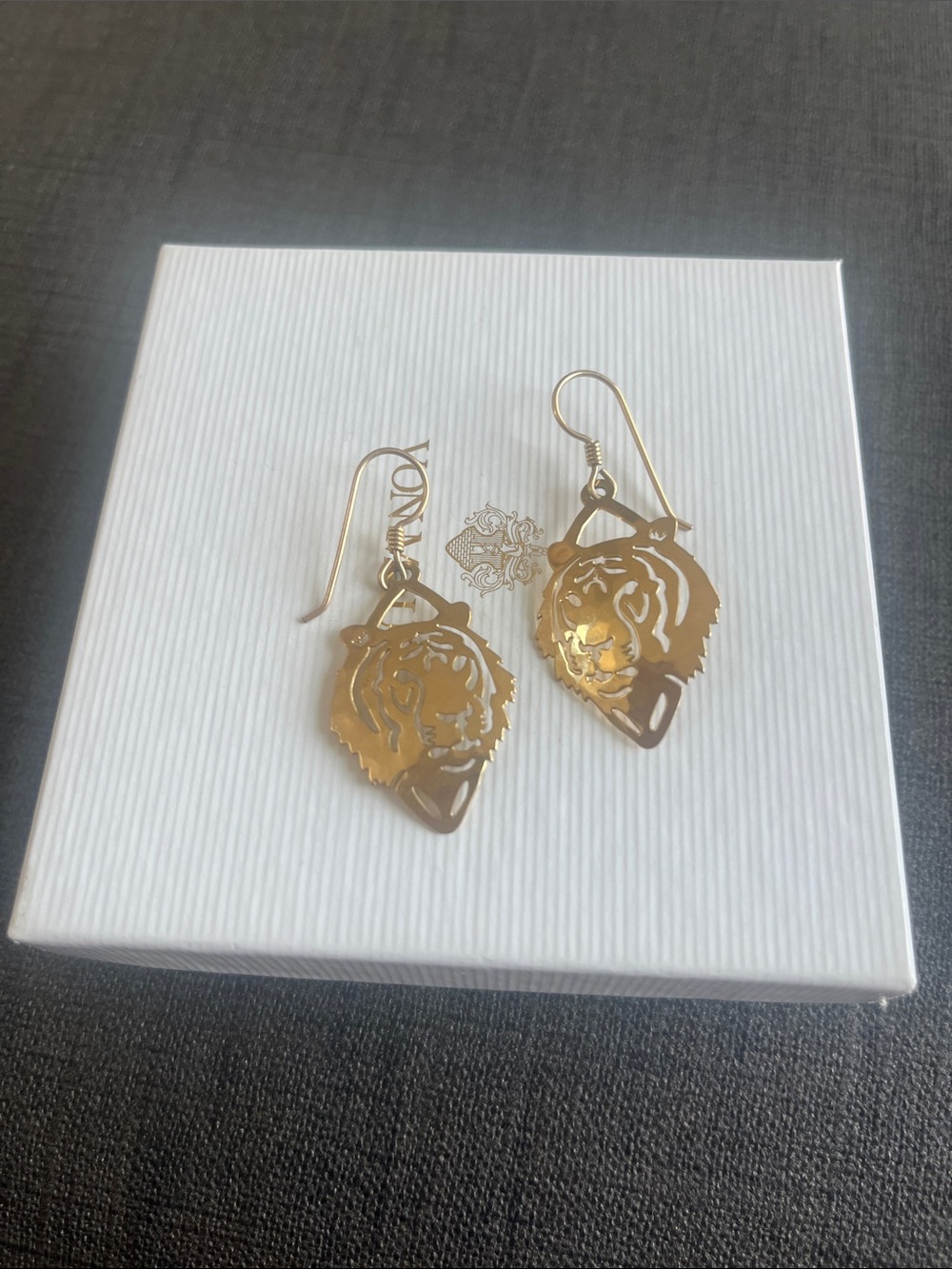 Vintage Gold-Tone Tiger Head Drop Earrings for Women